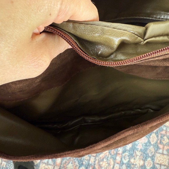 Philippe Model Paris Suede Messenger Bag Flap Closure Brown Medium - Picture 8 of 9